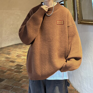 DCOUD半高領(lǐng)毛衣男秋冬季寬松百搭針織衫青年情侶打底毛線衣加厚長袖 咖啡色 XL