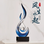 赟婭輕奢高檔家居新中式擺件辦公室玄關(guān)客廳電視柜酒柜裝飾品擺設(shè) 火焰戲珠-透明藍(lán)