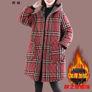 瑪菲萱冬裝棉衣棉服女中長款韓版寬松秋冬季外套棉襖冬季新款復(fù)古棉麻格 紅格【加絨加厚】 4XL 【建議135-145斤】