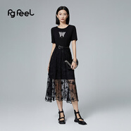 普普風(fēng)2024年夏季新品女裝收腰立體蝴蝶蕾絲拼接顯瘦連衣裙PC2L21581S 黑色 S