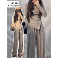 熒蒂時(shí)尚運動(dòng)套裝女2025春秋季小個(gè)子T恤女直筒闊腿褲休閑兩件套裝女 灰色上衣+灰褲子【春秋款】 M