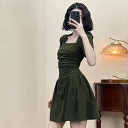 南極人方領(lǐng)收腰連衣裙女夏季2025高腰顯瘦a字短裙胖mm大碼綠色裙子 綠色 均碼 2xl