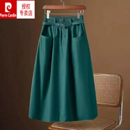 皮爾卡丹（pierre cardin）半身裙2025新款夏女百搭色高腰松緊A字裙休閑時(shí)尚中長(cháng)款大擺裙a 綠色 4XL 建議160-170斤