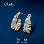 Qlady滿(mǎn)鉆耳釘耳飾女氣質(zhì)高級感2026年新銀針大耳圈耳環(huán)女生日新年禮物