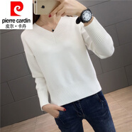 皮爾卡丹（pierre cardin）23年新款加絨加厚毛衣女秋冬V領(lǐng)短款低領(lǐng)針織打底衫外穿雞心領(lǐng)上 【白色】 2XL 125斤-135斤穿