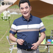 寶財羊爸爸裝桑蠶絲短袖t恤男夏季條紋polo衫中老年人上衣服父親節(jié)禮物