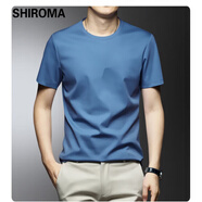 SHIROMA男裝夏季新款上衣短袖t恤男士圓領(lǐng)印花絲光棉韓版潮流 藍色 3XL