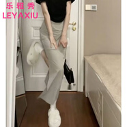 樂雅秀高個(gè)子歐美ins辣妹開叉工裝裙女灰色包臀裙子夏季長裙顯瘦半身裙 灰色 M 適合86-105斤