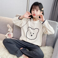 迪士尼（Disney）兒童睡衣春秋舒絨棉2024新款大女童家居服秋天小孩空調(diào)房長(zhǎng)袖套裝 灰白色 23108舒絨棉漫畫熊款 170 cm 建議身高165cm左右