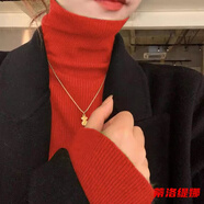 蒂洛緹娜紅人館百搭針織衫女洋氣韓版堆堆修身高領(lǐng)長(cháng)袖打底內搭加厚毛衣女 紅色 S S建議75-90斤