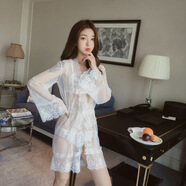 長(cháng)夜漫漫 情趣內衣性感睡衣女蕾絲網(wǎng)紗免脫鏤空透視裝系帶長(cháng)裙睡袍吊帶裙 白色網(wǎng)紗透視睡袍 均碼(80-125)