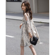 德瑪納【在水一方】夏國風(fēng)新中式清雅水墨印花露肩輕盈藏肉女式連衣裙