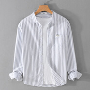 構致（GLOY&ZENITH）日系復古豎條紋襯衫男士長(cháng)袖休閑純棉青年文藝寬松襯衫外套 白色（牛津紡帶口袋） XL （130-145斤）