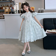 粉筆末端女童新中式連衣裙夏季中大兒童漢服公主裙女孩洋氣國風表演裙子潮 圖片色 140