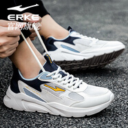 鴻星爾克男鞋運動(dòng)鞋男秋冬款紅星男士皮面透氣休閑旅游復古老爹跑步鞋子男 微晶白/灰墨藍 39