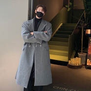 雪萊瓊斯（Shelley Jones）黑色赫本風(fēng)韓系毛呢大衣男加厚秋冬季中長(cháng)款外帥潮牌痞帥百搭風(fēng)衣 DSA341-H908 灰色 L