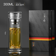 壹滴水（edish）玻璃杯雙層耐熱水晶茶杯商務(wù)男女玻璃杯子辦公泡茶杯禮品 圓形直杯 300ml