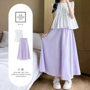 優(yōu)優(yōu)1點(diǎn)（Yoyo one）女童夏裝褲子新款休閑褲兒童裙褲夏季冰絲長(cháng)褲女大童闊腿褲 2170紫色+9992白色 140