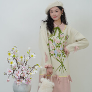 兩三事毛衣裙2024秋冬新款設(shè)計感寬松拼色長袖針織連衣裙花事浪漫 花色  S