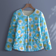 木吻純棉花內膽貼身小棉襖 女修身夾棉棉衣 女士薄棉保暖內穿棉服冬裝 藍色太陽(yáng)花 3XL推薦身高155~172CM 125~140斤