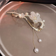 媞陌一字扣盤(pán)發(fā)花卡神器發(fā)夾女士夏季后腦勺抓夾鴨嘴發(fā)卡扭扭夾子頭飾 水鉆花朵流蘇扭扭夾-金色 A04-303