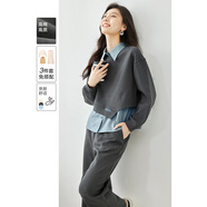 梵希蔓春秋搭配一整套短款衛衣襯衫疊穿直筒褲三件套女裝休閑套裝 M2807 深灰色 L