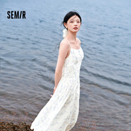 森馬連衣裙女森系吊帶裙小清新24夏浪漫文藝蕾絲碎花裙溫柔 紫白色調00371 L