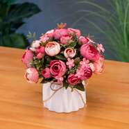 綠秀 假花仿真花套裝歐式絹花擺件客廳裝飾花室內花束塑料桌花盆景 紅色貝拉米蝴蝶陶瓷