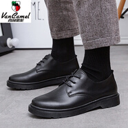西域駱駝（VANCAMEL）肯德基必勝客麥當勞上班黑色皮鞋男英倫休閑潮辦公室工作鞋48大碼 亞黑不加絨單鞋 商務(wù)休閑標準碼 36 腳寬胖者請拍大一碼