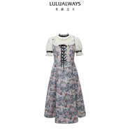 LULUALWAYS【商場(chǎng)同款】25夏季新款宮廷風(fēng)設計感綁帶中長(cháng)款連衣裙 粉色 S