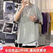 侯七爺（HOUQIYE）t恤男士短袖夏季寬松百搭ins潮流大碼男生圓領(lǐng)半袖體恤 淺灰色 M