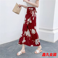 美安嘉傣族裙子女西雙版納民族風(fēng)印花開(kāi)叉裹裙海邊度假一片式綁帶半身裙 紅底玉蘭花-a字半身裙 均碼 系帶腰圍可調(diào)節(jié)-a字半身裙