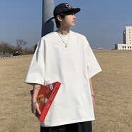TYHKT恤男短袖韓版潮流上衣服潮牌寬松原宿港風(fēng)t恤百搭大碼五分袖 白色純色款 4XL（適合180-200斤）