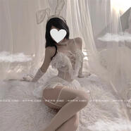 情趣內衣大碼性感免脫蕾絲吊帶透視睡衣胖MM小胸激情純欲制服誘惑 圖中【白色吊帶短裙+T褲+吊帶襪+兔耳朵+手套】 3XL碼【建議150-200斤】