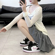 耐克（NIKE）Air Jordan 1 Mid GS AJ1 女款中幫復古防滑耐磨運動休閑籃球鞋 555112-103黑白粉 39