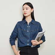 逸陽（ESE-Y）純棉復古港風牛仔襯衫女2024秋新款襯衣外衣寬松顯瘦上衣外套 牛仔藍 M 推薦（106斤-120斤）