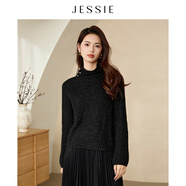 JESSIE感立領(lǐng)黑色亮片針織毛衣女冬季新裝小眾高端上衣 黑色 M
