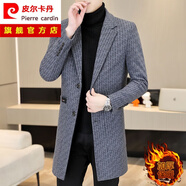 皮爾卡丹（pierre cardin）毛呢大衣男中長款秋冬加長加棉加厚風(fēng)衣保暖外套帥氣休閑上衣 灰色(秋冬冬加棉加厚風(fēng)衣外套) 3XL建議(155-170)斤