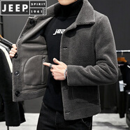 JEEP SPIRIT外套男秋冬季加絨加厚搖粒絨雙面穿羊羔毛絨皮毛一體上衣潮 灰色【加厚】+黑色高領毛衣 加絨 165/M