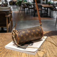 KRCK小包包女2025新款lk鏈條圓筒枕頭包輕奢時(shí)尚小眾迷你單肩斜挎包 棕色 長(cháng)21直徑10