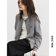 CHIC VEN 2025春季新款多色可選簡約純色兔子刺繡針織開衫毛衣女chicven 灰色 M