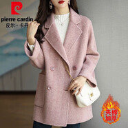 皮爾卡丹（pierre cardin）高檔毛呢大衣女2025秋冬新款時(shí)尚韓版寬松顯瘦百搭洋氣毛呢外套 粉色【加棉加厚】人字紋 XL 碼【建議114-127斤】
