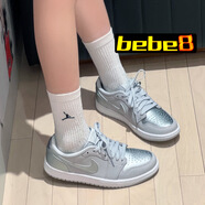 耐克（NIKE）【bebe8】耐克AJ1 NIKE AIR JORDAN 1 LOW 喬1低幫男女休閑籃球鞋 GS銀灰CZ0858-002 37.5