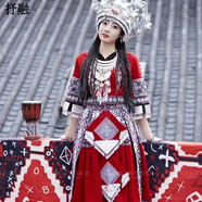抒融貴州苗寨苗族服裝云南侗族少數(shù)民族服飾瑤族土家族舞蹈演出服旅拍 上衣+裙子+腰牌 180 XL(111-125斤)