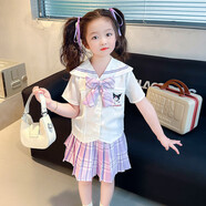 迪士尼寶寶女童夏季庫洛米兩件套2024新款洋氣時(shí)髦小女孩jk衣服百褶裙子套裝 海軍領(lǐng)庫洛米套裝紫色 140 cm