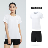 361度運(yùn)動(dòng)套裝男夏季跑步短袖基礎(chǔ)舒適速干健身訓(xùn)練衣服 【女款】本白/基礎(chǔ)黑 XL