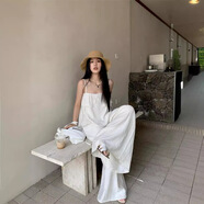 微光里茶系穿搭套裝女吊帶背心夏季寬松闊腿褲休閑褲冷淡風高級感兩件套 白色 【上衣+裙褲】兩件套 L 【建議110-120斤】