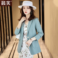 晨芙休閑西裝外套女氣質(zhì)名媛小個(gè)子西服連衣裙套裝珠寶店美容院工作服 單件綠色西裝 L 建議100-110斤