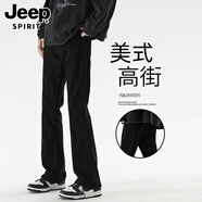 JEEP SPIRIT牛仔褲男士春夏新款美式潮牌黑色彎刀褲子男高街修身微喇直筒長褲 D021黑色 XL