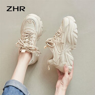 ZHR老爹鞋女秋冬復(fù)古小香風(fēng)厚底休閑鞋子運(yùn)動(dòng)增高女鞋 G620F 奶茶 36